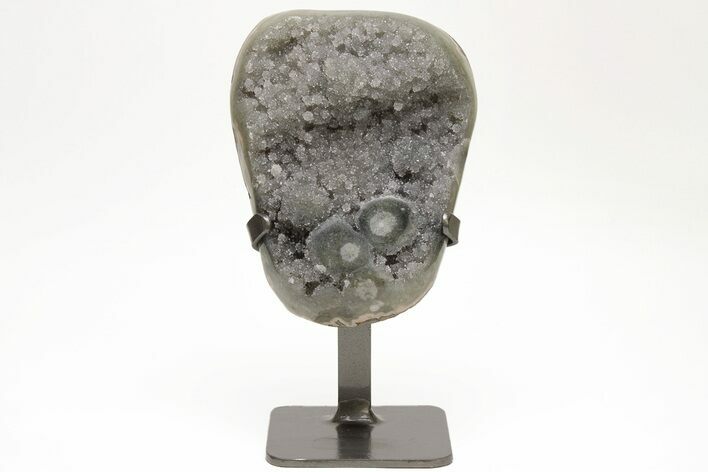 Sparkling Grey/Purple Quartz Geode With Metal Stand #209227